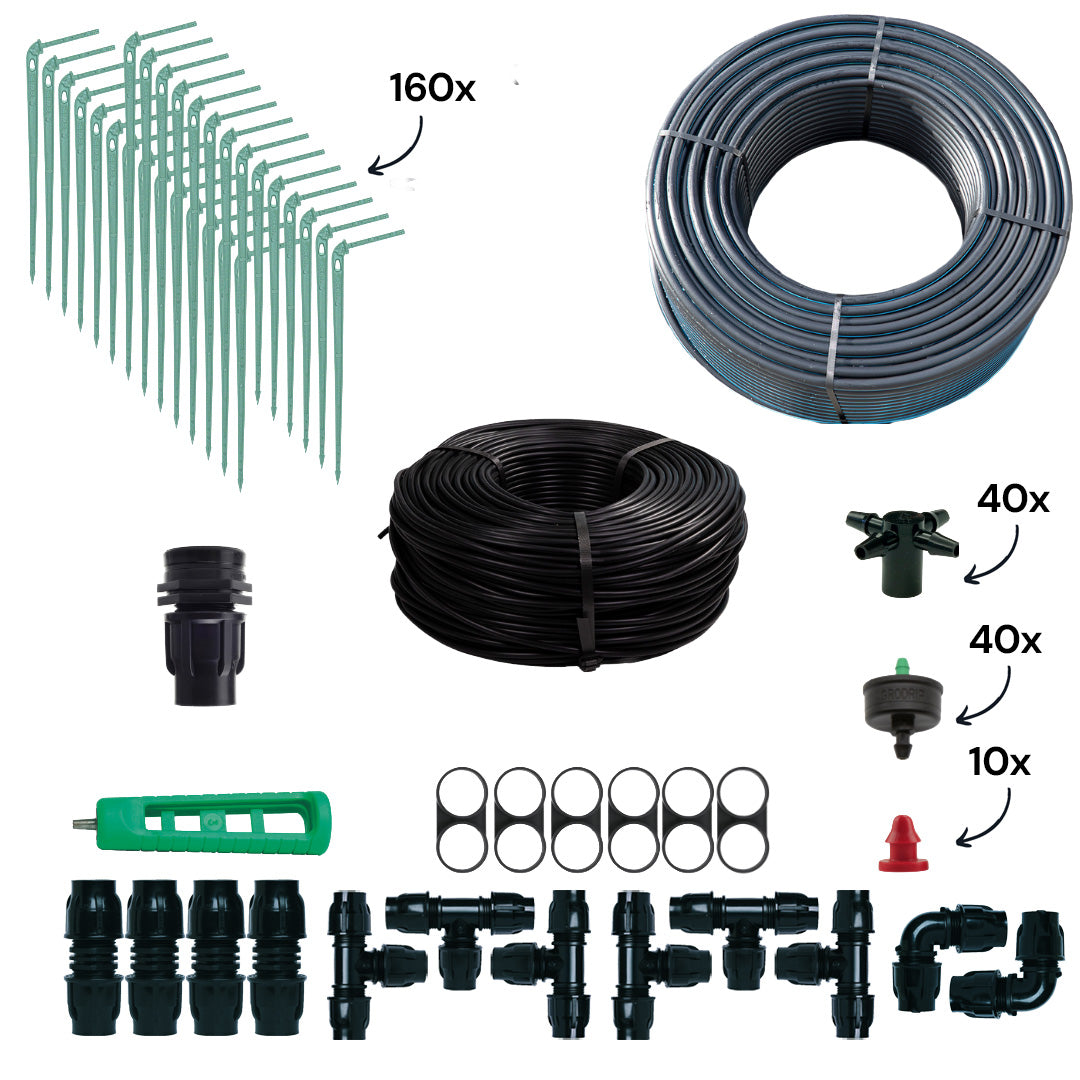BluNature Hydroponic Kit - Ultieme irrigatiesysteem bewatering moestuin of kas tot 160 planten